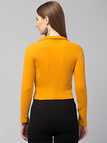 Image of Ribbed Polo Collar Full Sleeves Tops for Women