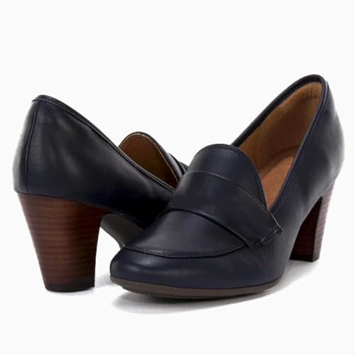 Image of SHODENSE Women Chunky Kitten Heel Pumps Shoes Round Closed Toe Slip On Suede Penny Loafers Matte Block Mid Heels Dress Loafer Almond Toe Comfort Oxford Shoes Office Work Classic Elegant 4-11 M US