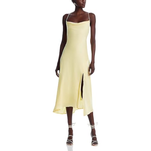 ASTR the label Womens Gaia Satin Open Back Midi Dress Yellow M
