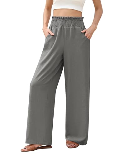Womens Wide Leg Lounge Pants Smocked Elastic Waisted Loose Flowy Palazzo Beach Vacation Summer Casual Wear 2025