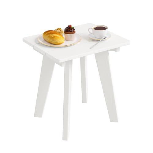Homenjoy Outdoor Side Table HDPE Weather Resistant Small Patio Table for Porch and Balcony 200 LBS Capacity Heavy Duty Small Outdoor Table for Backyard and Pool Easy Maintenance White