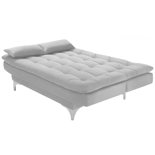 Image of Casaliving Danny Sofa Cum Bed for Living Room Premium Fabric Sofa New 3 Seater Sofa Cum Bed Velvet Fabric with 2 Cushions (Grey) Suitable for All Indoor Sofa Set