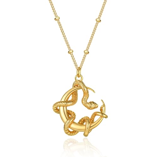Fettero Gold Necklace for Women Snake Pendant 14K Gold Plated Charm Snake Animal Necklace for Everyday Jewelry