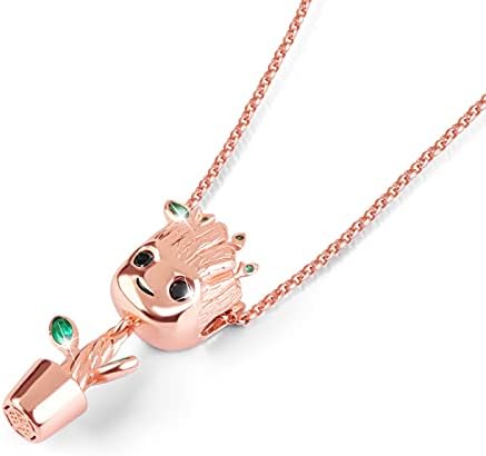Gnoce"I am Groot" Tree Man Pendant Necklace Sterling Silver 18k Rose Gold Necklace With Green Stone Jewelry for Women Men (62cm)