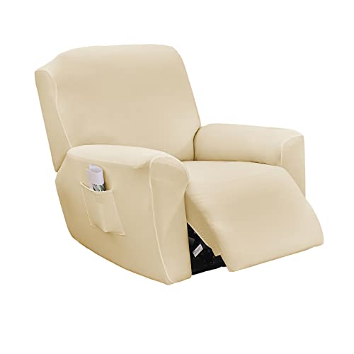 Crfatop Recliner Chair Cover 4-Piece With Pockets 1 Seat Recliner Chair Slipcovers Reclining Slipcovers For Recliner Couch Cover Solid Furniture Protector With Elastic Bottom,B07 #TOP20