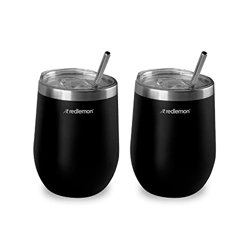 Consejos para Comprar Taza termica los 5 mejores. 46 Redlemon Vaso Térmico y Termos para Café (2 piezas), Copas de Vino y Cerveza de Acero Inoxidable con Tapa Hermética, Vaso con Popote y Taza para Bebidas Calientes 3 Horas y...