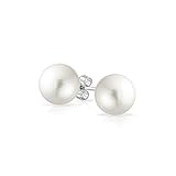 Fashion Bridal Simple Pure Ball White Simulated Pearl Stud Earrings For Women For Teen Sterling Silver 7MM