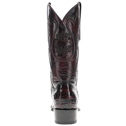 Image of Vaccari Men's Travis Genuine Black Cherry Alligator Belly Leather Round Toe Western Cowboy Boots - 13 D