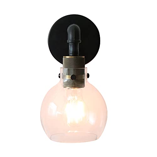 Image of MONKFISH Wall Light, Industrial Metal Style Wall Lamp Fixture, 1-Light Wall Sconce with Clear Glass Ball Shade for Bathroom Bedroom Stair Cafe, E26 Base (Thin Tube)