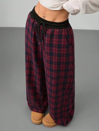 Plaid Wide Leg Y2k 2000s 90s Pants Cute Drawstring Loose Baggy Pajama Women Streetwear Grunge Clothes2