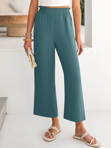 Image of ANRABESS Womens Wide Leg Palazzo Pants Summer Beach High Waisted Cropped Flowy Pants 2026 Dressy Casual Trousers with Pockets