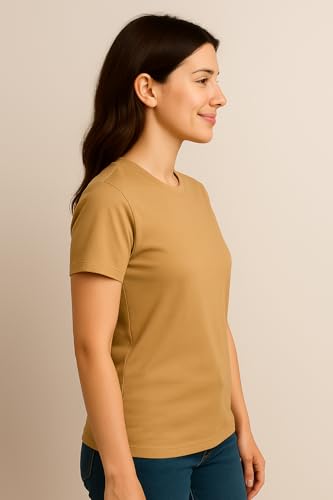 Image of Women's Solid Round Neck Half Sleeves Polyester T-Shirts, Moisture Wicking t-Shirt (Pack of 1)