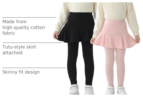 Image of StyleSavvy Trendy Girls' Leggings with Skirt - 2 Pack of Cotton Ruffle Skirt Pants for Kids for 3-8 Years