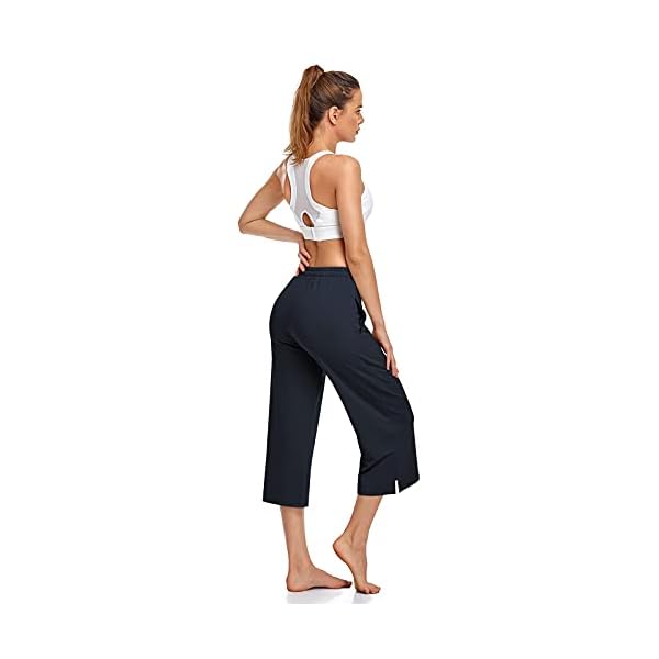 UEU Womens Plus Size Capris Loose Cropped Yoga Pants 2XL Wide Leg Lightweight Lounge Pajama Capri Sweatpants with Pochets(Navy,XXL)