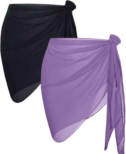 AVAYUU 2 Stück Damen Strand Wrap Sarong Vertuschung Chiffon Badeanzug Kurz Bikini Cover up Wickelröcke Leopard Blätter Kokospalme Sexy Pareos...