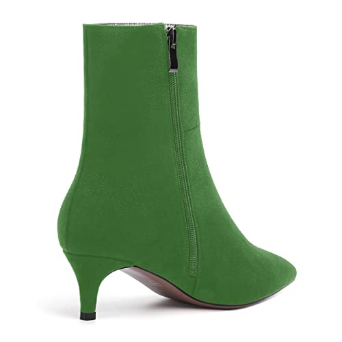 Roserwish Women's Side Zipper Fall And Winter Kitten Suede 2 Inch Ankle High Low Heel Dating Pointed Toe Fashion Boots Green Size 10.5 - Zapatos De Mujer Tacon Alto #TOP4