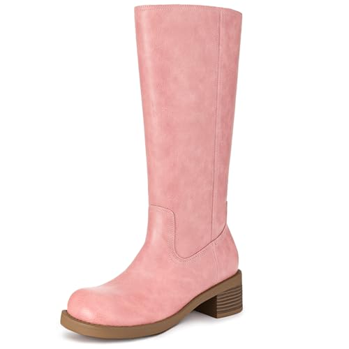 Best Long Riding Boots for Short Legs: Top Picks 13 Athlefit Women's Pink Knee High Boots Square Toe Tall Riding Boots Pull On Chunky Low Heel Long Booties Size 7.5