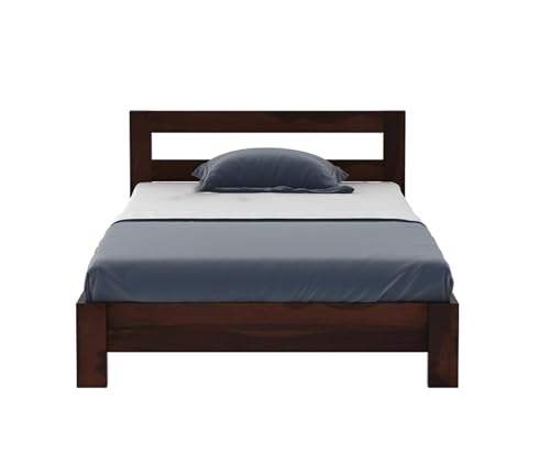 Image of CRAFT D ARTS Sheesham Wood Single Size Bed Without Storage | Wooden Single Bed | Space Saving Low Floor /Lying /Rise /Level /Profile Cot Bed for Bedroom | Pavlich, Walnut Finish