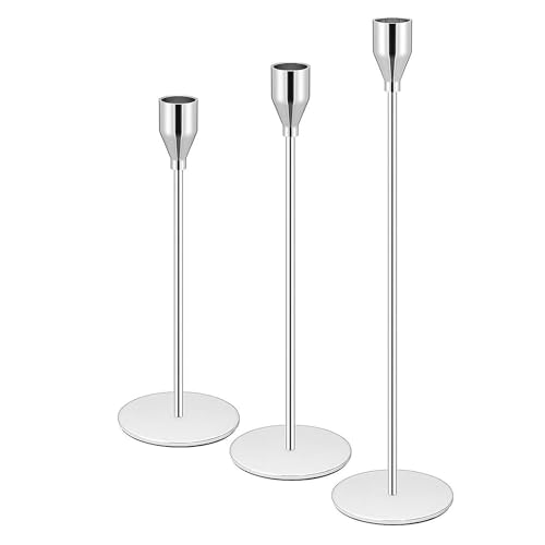 Kerzenständer, Silber/Schwarz Kerzenhalter für Kegel Kerzen, Kegel Kerzenhalter dekorative Kerzenhalter für Hochzeit, Essen, Party, Jahrestag (Silber, 3 Stück)