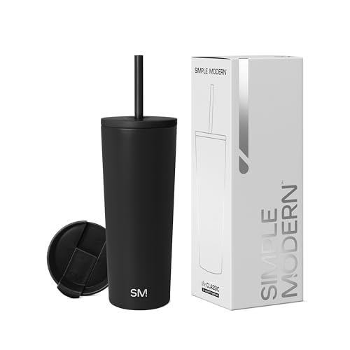Simple Modern Insulated Tumbler with Lid and Straw, 24oz, Midnight Black