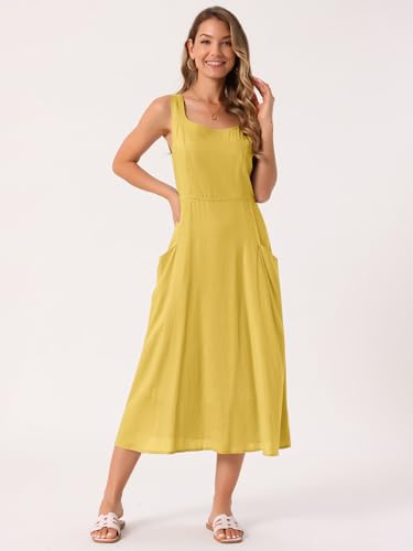 Image of Seta T Women's Linen Dresses Summer Sleeveless Sundress Casual Loose Flowy Midi Tank Beach Dress