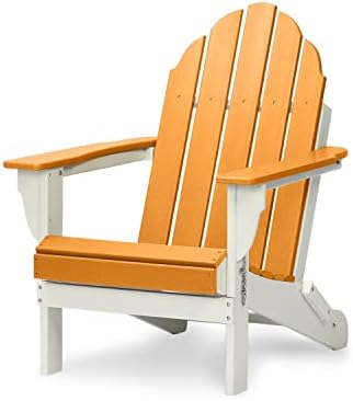 Aoodor Folding Adirondack Chair Patio Chair Outdoor Weather Resistant Painted for Fire Pit &Garden 31.5'' (L) x 28.74'' (W) x 37'' (H) - Orange and White