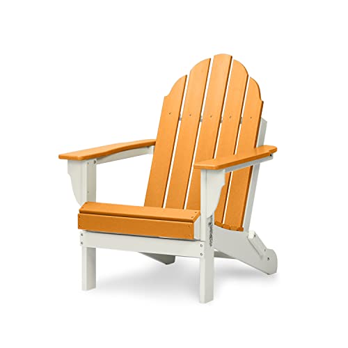Aoodor Folding Adirondack Chair Patio Chair Outdoor Weather Resistant Painted For Fire Pit &Garden 31.5'' (L) X 28.74'' (W) X 37'' (H) - Orange And White #TOP1