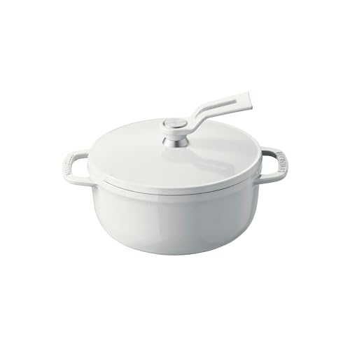 Vermicular Olla para horno 2.0 | Olla ligera de hierro fundido esmaltado | 14 cm (1 cuarto de galón) | No tóxica | Compatible con inducción | Horno holandés | Fabricado en Japón | Color blanco sal