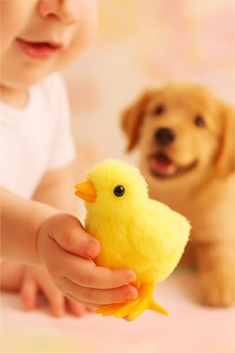 Image of Bunny and Jumping Chick Wind Up Toys Novelty Chicken Hopping Windup Toy for Kids Toddlers Adult Easter Egg Hunt Basket Stocking Stuffers Party Gifts [AssortedColor] (4 PIC-Jumping Chicken-Yellow)