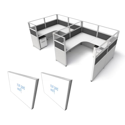 SUNLINE Office Cubicle - Modular Office Cubicle System with 7 Layout Options, Adjustable Panels, Wall Partitions, Drawers and 2 Magnetic Whiteboards, Customizable U and L Shaped Desk - Charcoal