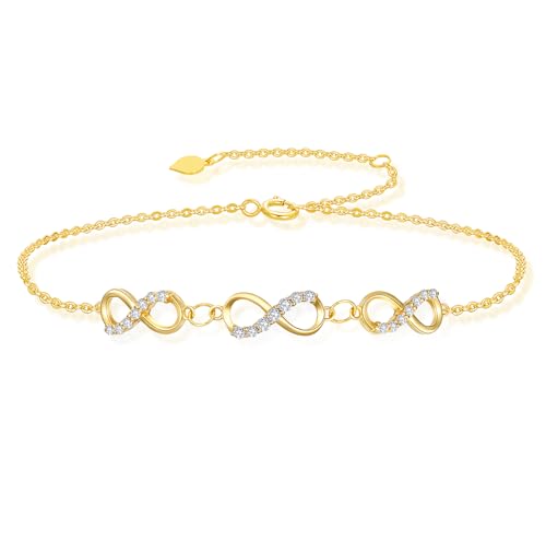 SISGEM 10k Gold Infinity Bracelet for Women, 10kt Gold Created Moissanite Jewelry for Wife, Gifts for Her, 6.2-7.8 Inches