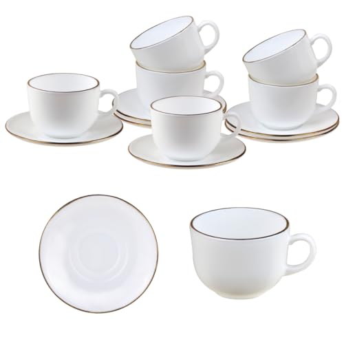 KING HOFF Service à café 6 tasses, 12 pièces, opale, blanc avec décoration dorée, pour 6 personnes. (modèle 1)