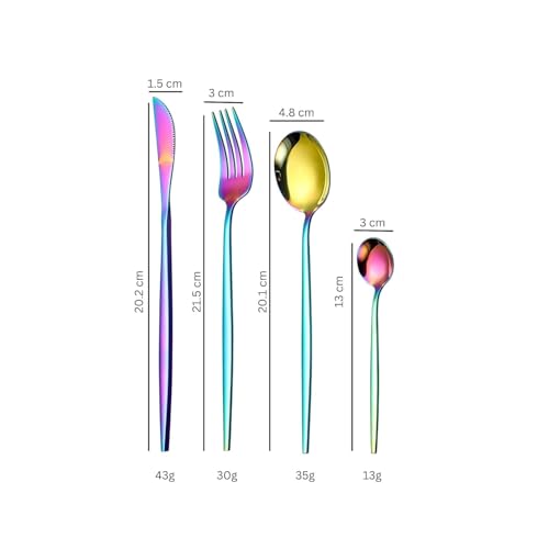 Image of 24-Piece Flatware Set, Stainless Steel Knife Fork Spoon, Home Dinnerware Tableware Set for 6,Stainless Steel Cutlery Set for Home, Kitchen, Restaurant, Utensils (Rainbow)