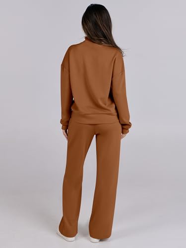 Caracilia 2 Piece Outfits for Women Fall Sweatsuits Oversized Half Zip Sweatshirt Sweatpant Matching Lounge Sets Tracksuit3