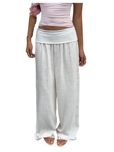SOLY HUX Women's Wide Leg Pants Elastic Low Rise Baggy Casual Beach Long Trousers