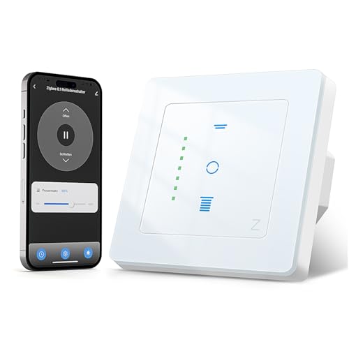 SMARTERCURRY Zigbee Rolladenschalter Smart 6.1, Prozentgenaue Steuerung, Tuya Zigbee Gateway Erforderlich, Kompatibel mit Alexa/Google, Neutralleiter Erforderlich, Smart Life/Tuya, 1 Stück