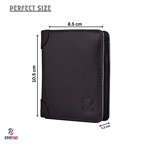 Image of Zeetap Genuine Leather Wallet for Men | RFID Blocking Wallet | Mens Leather Wallet with Zip | Slim Bifold Wallet with 9 Card Slots | Gift for Men (Dark Brown)