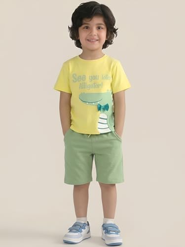 Image of POLKA TOTS 100% Pure Cotton T-Shirt and Shorts Combo For Boys | Summer Dress & Beach Wear for Boys and Toddlers | Breathable Premium Fabric Co-Ord Set Kids | Relaxed Fit Casual Summer Outfit for Kids