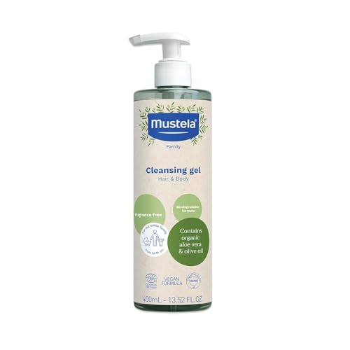 Mustela Certified Organic Cleansing Gel - 400ml Natural Hair & Body Wash with Olive Oil & Aloe Vera - Fragrance-Free, Tear-Free, Vegan & Biodegradable - For Baby, Kid & Adult