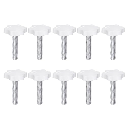 QUARKZMAN 10 Pezzi Manopole a Stella M8 x 35mm Filettatura Maschio 32mm Vite di Serraggio a Mano 6-Punte Pomello in Plastica Maniglia Filettata di Ricambio, Bianco