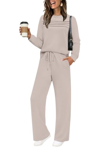 Image of WIHOLL Women's 2 Piece Sets Sweatshirt Casual Travel Outfits Lounge Wide Leg Tracksuit Cozy Sweatsuits Fashion 2026