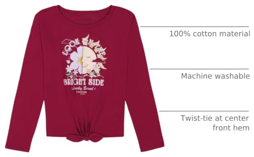 Image of Lucky Brand Girls' Long Sleeve Graphic T-Shirt, Tagless Cotton Tee with Fun Designs