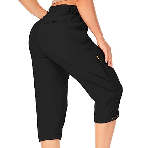 Linlon Women's Quick Dry Cargo Shorts,Outdoor Casual Straight Leg Capri Long Shorts For Hiking Camping Travel (Black, 10) #TOP1