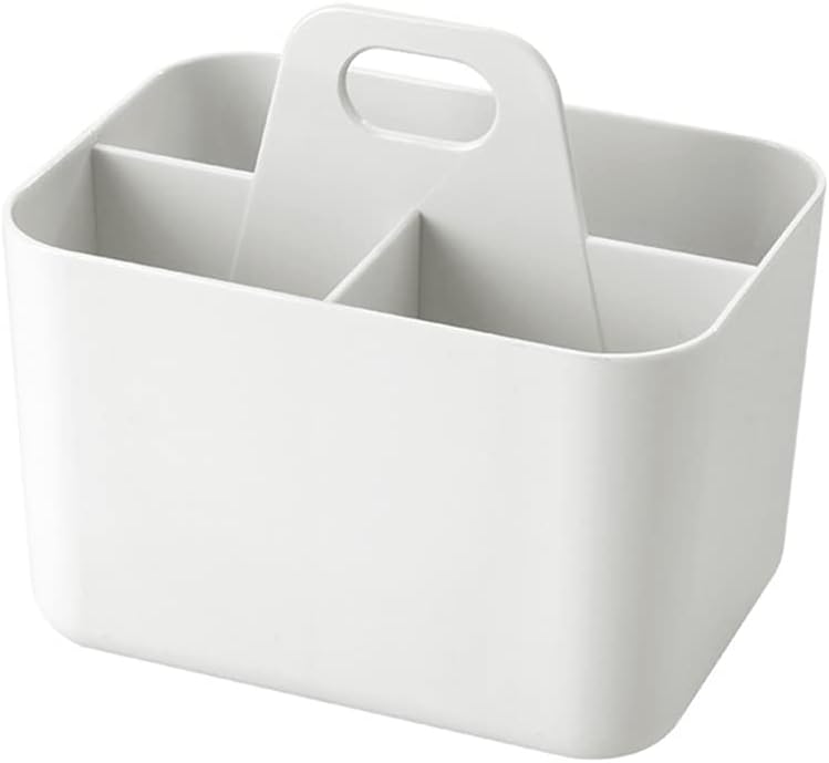 JTLB Divided Shower, Portable Storage Box with Handles, Space Saving Storage Basket, PET Material Desktop for Dorm Room Shelf Cabinet (White)