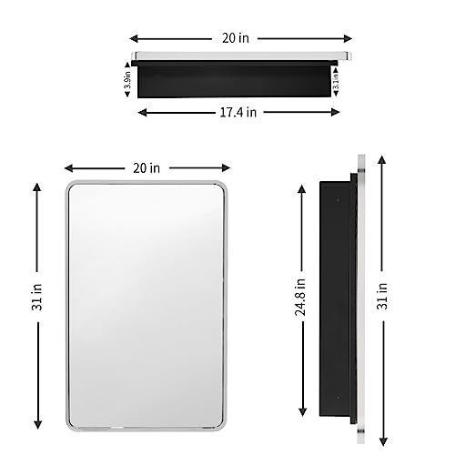 Image of Movo Medicine Cabinet with Mirror, 20 Inch x 31 Inch Metal Framed Bathroom Mirror Medicine Cabinet Rectangle Tilting Beveled Vanity Mirrors Recess or Surface Mount Installation Chrome