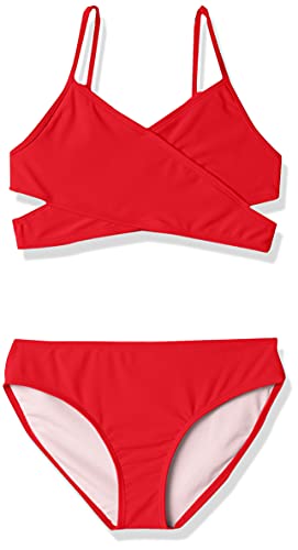 Kanu Surf Girls' Coral Reef Beach Sport Wrap Around Bikini 2-Piece Swimsuit, Solid Red, 14