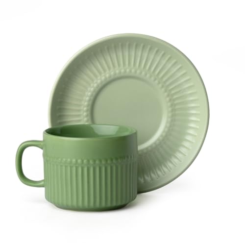 Image of Clay Craft Fine Ceramic Crimson Green Cups & Saucer, Set of 12, Cups for Tea & Coffee, Gift Set, Elegant Design for Home and Kitchen and Can Be Gifted to Your Loved Ones On Any Occassions
