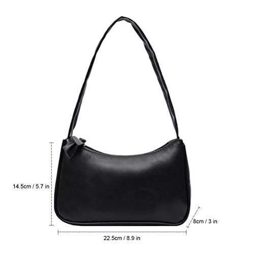 PU Leather Shoulder Bag, Retro Shoulder Bag for Women, Shiny Handbag, Retro Clutch Bag, Classic Handbag with Handle, Small Shoulder Bags, Purses for Women (Black)4