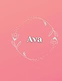  Ava: Personalized Notebook with Name in white floral Frame. Pink journal. Narrow Lined for Women and Girls.