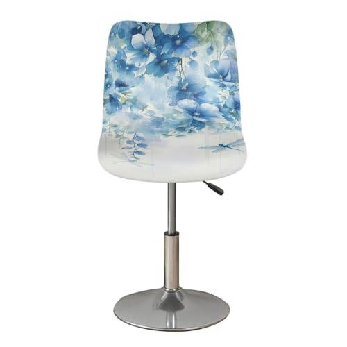 Image of Blue Flowers Bar Chair Stool Cover 2 Pack Stretch Chair Slipcover for Counter Height Bar Stool Anti-Scratches Spills Chair Covers